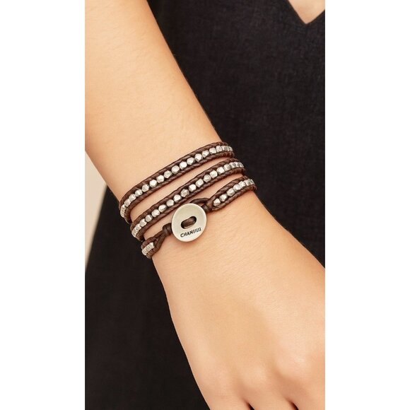 Chan Luu Sterling 925 Button Leather Wrap Bracelet Silver Nugget Beads - Picture 1 of 4